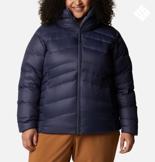 Women's Columbia Autumn Park Hooded Down Jackets Navy | Plus Size CA-N03C5